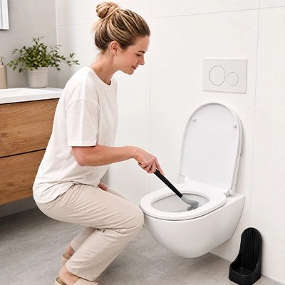 Brosse de toilette design noir mat avec base stable