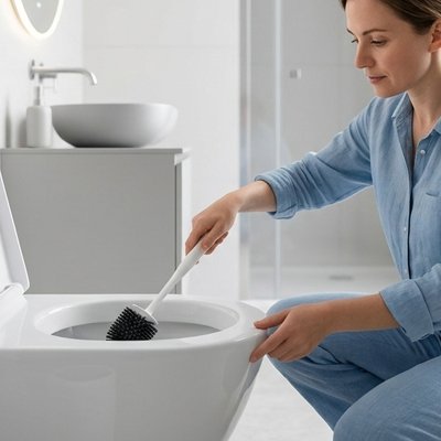Brosse WC détachable facilitant le nettoyage du support et réceptacle
