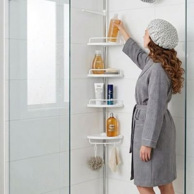 Étagère de douche télescopique maintenue par tension verticale solide