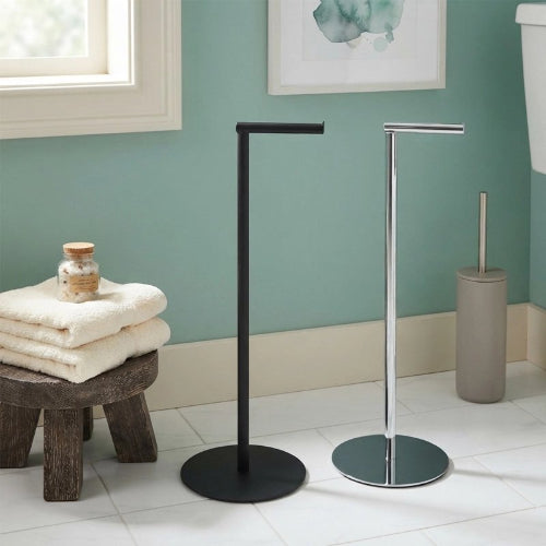 Porte-papier toilette sur pied noir et chromé