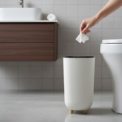 Poubelle wc blanche avec encadrement gris contrasté: