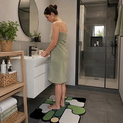 Tapis de bain absorbant motif abstrait pour sortie de douche