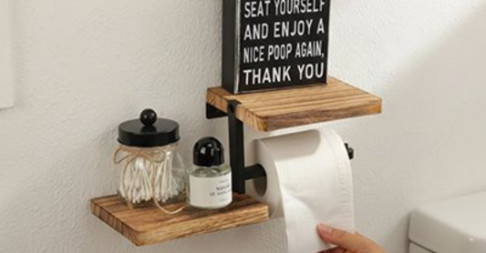 Porte-papier toilette mural avec étagères en bois pour rangement