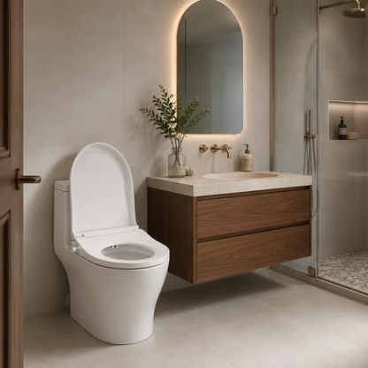 Abattant WC avec bidet non électrique installé sur la cuvette
