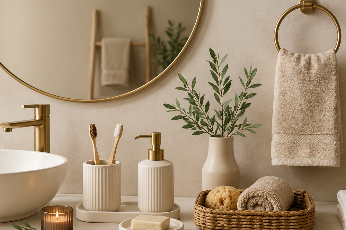Accessoires de salle de bain modernes avec distributeur de savon