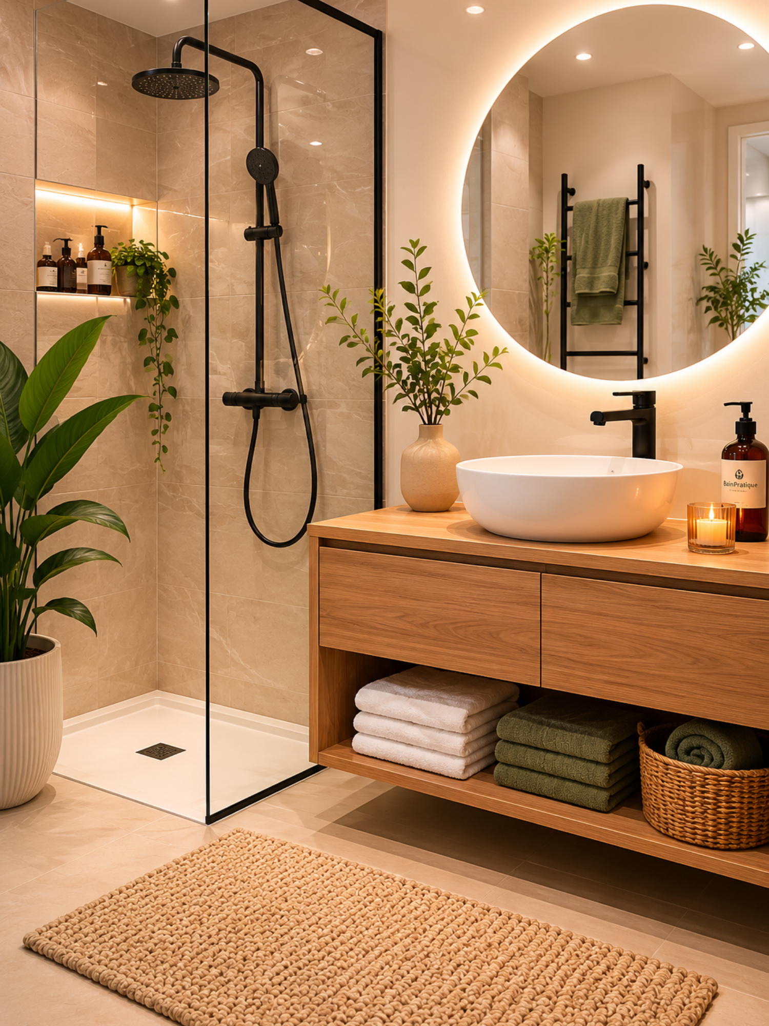 Aménagement de salle de bain moderne avec douche à l’italienne