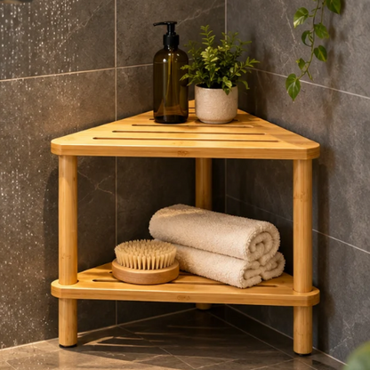 Banc de douche d’angle antidérapant en bambou
