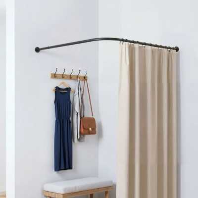 Barre de douche angle inox extensible 90 à 130 cm avec rideau