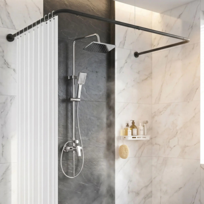 Barre de douche en U design noir  facile à installer