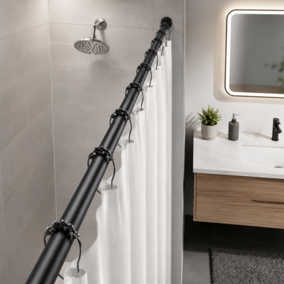Barre de rideau de douche extensible fixée entre deux murs