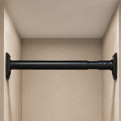 Barre de rideau de douche extensible noire fixée sans perçage