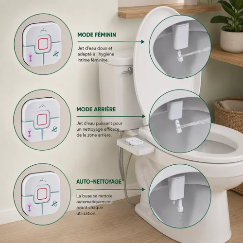Bidet WC avec modes féminin arrière et auto nettoyage