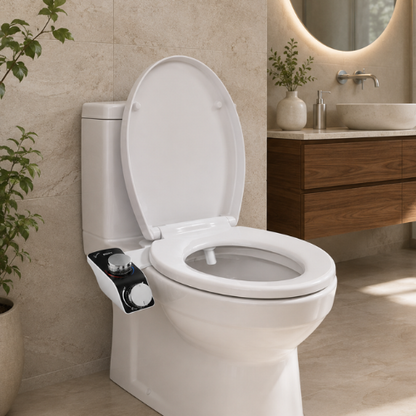 Bidet WC non électrique à double buse installé sur une toilette