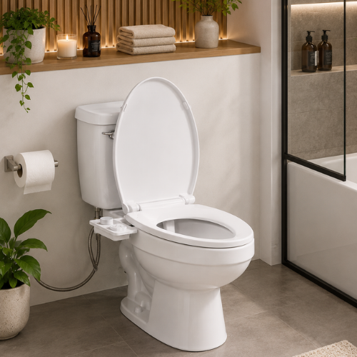 Bidet WC non électrique installé dans une salle de bain