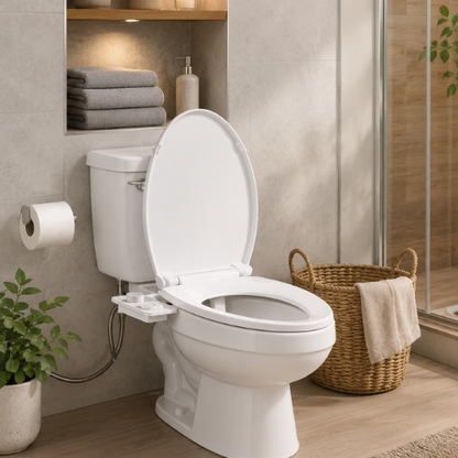Bidet WC ultra-fin à double buse installé sur toilette