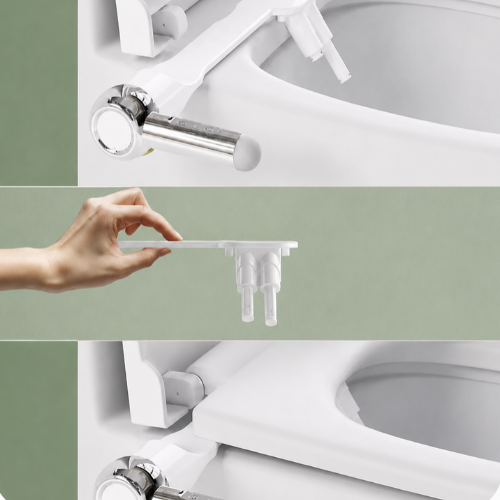 Bidet WC ultra-fin installé facilement sur toilette blanche