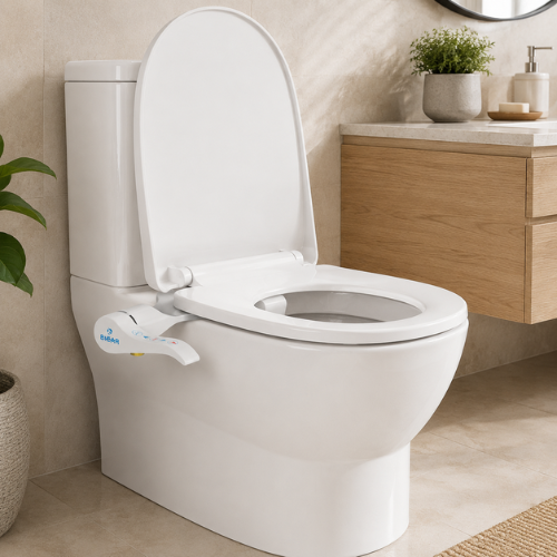 Bidet WC ultra-mince installé sur une toilette