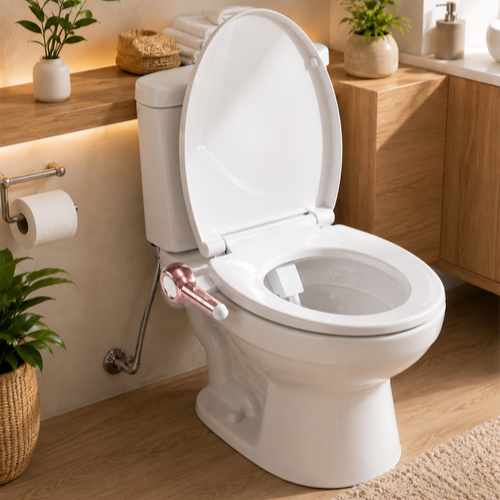 Bidet WC ultra-plat installé sur toilette blanche moderne