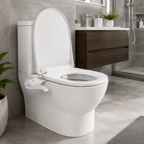 Bidet blanc non électrique installé sur une toilette