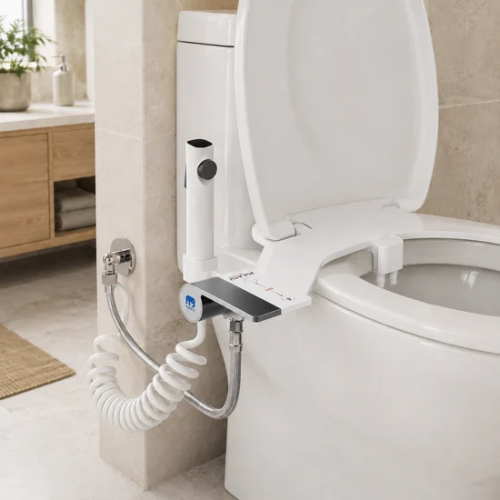 Bidet de toilette complet installé dans une salle de bain