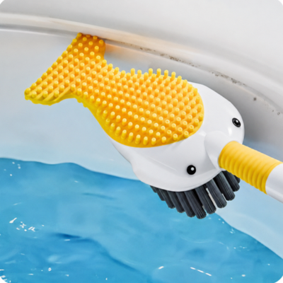 Brosse toilette jaune à tête angulée nettoyant la cuvette
