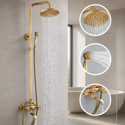 Colonne de douche avec pommeau pluie douchette et bec verseur