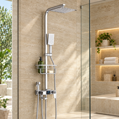 Colonne de douche chromée avec affichage numérique