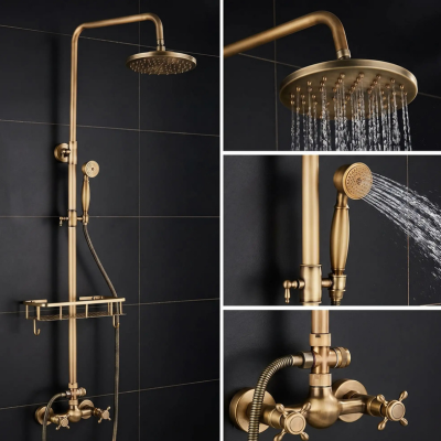 Colonne de douche design rétro en métal finition antique