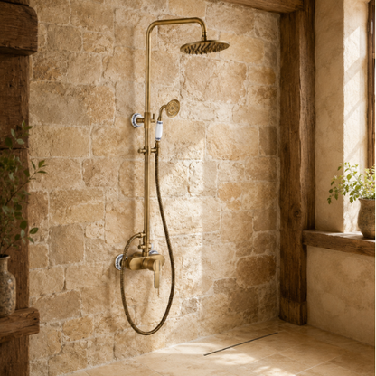 Colonne de douche dorée rétro avec effet pluie