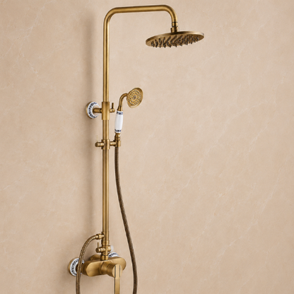 Colonne de douche effet pluie dorée avec robinet et poignée