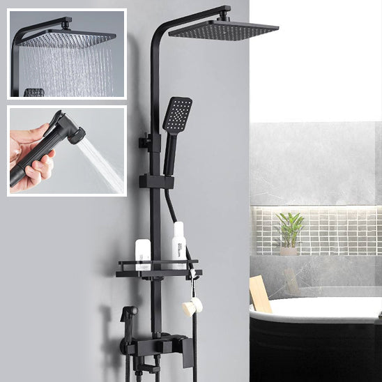 Colonne de douche thermostatique noire avec douche de tête effet pluie
