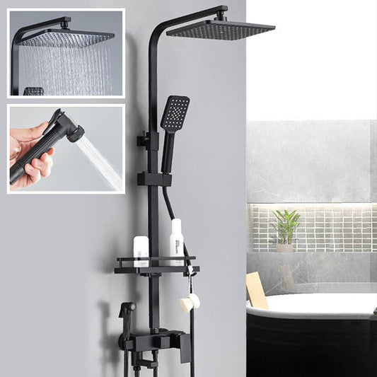 Colonne de douche thermostatique noire avec douche de tête effet pluie