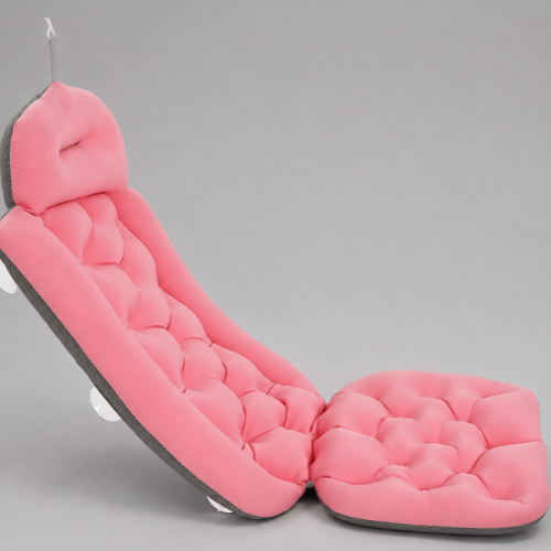 Coussin de baignoire rose avec appui-tête et assise matelassée