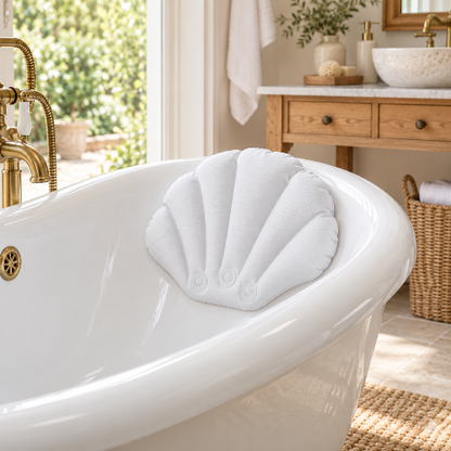 Coussin pour baignoire blanc en forme de coquillage
