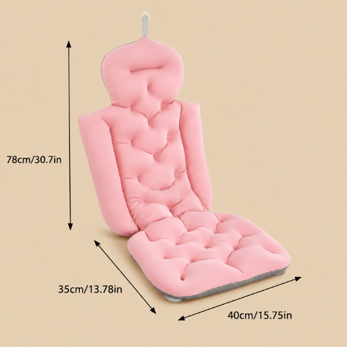 Dimensions du coussin de bain rose avec dossier de 78 cm