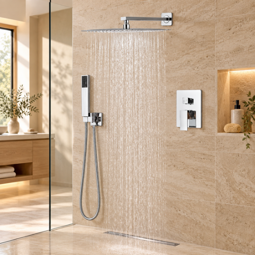 Douche encastrable chromée avec grand pommeau carré