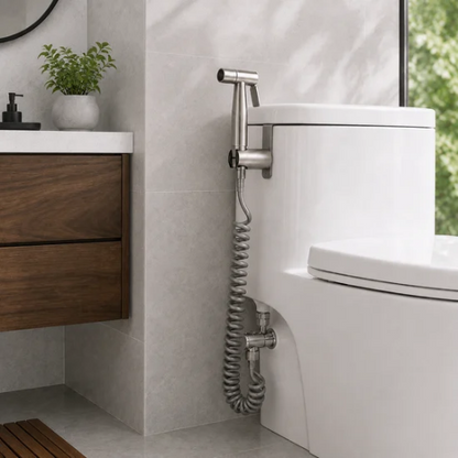 Douchette WC avec tuyau extensible dans une salle de bain