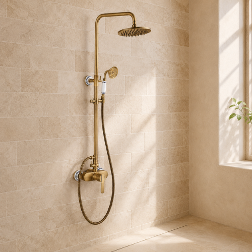Ensemble de douche doré avec pommeau pluie et douchette