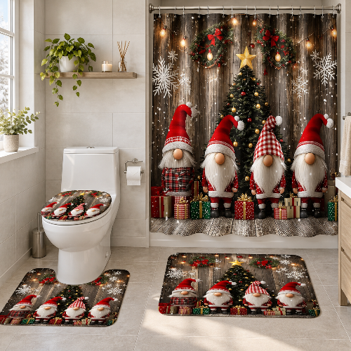 Ensemble salle de bain Noël à motifs de gnomes