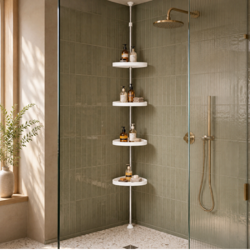 Étagère de douche télescopique blanche à quatre plateaux