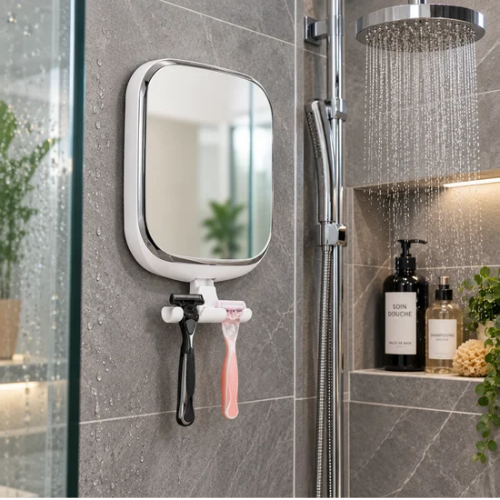 Miroir anti-buée de douche avec support pour rasoir fixé