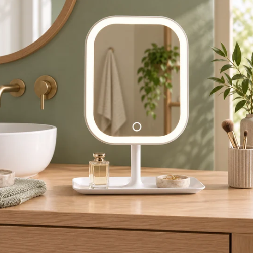 Miroir de maquillage LED blanc dans une salle de bain