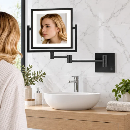 Miroir grossissant mural LED noir sur bras articulé