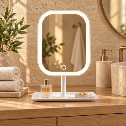 Miroir lumineux sur pied dans une salle de bain