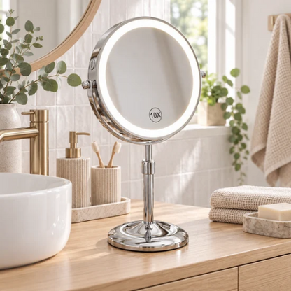 Miroir rond sur pied avec éclairage LED réglable