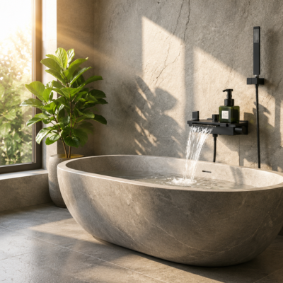 Mitigeur-baignoire-cascade-sur-un-mur-avec-une-belle-baignoire