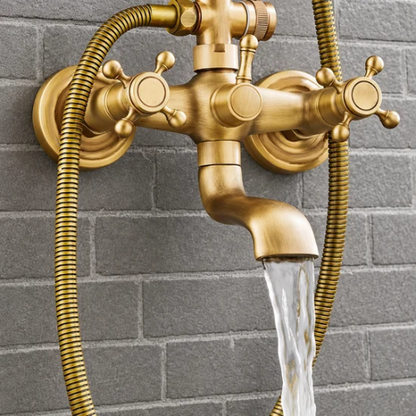 Mitigeur de baignoire doré antique avec bec verseur et flexible