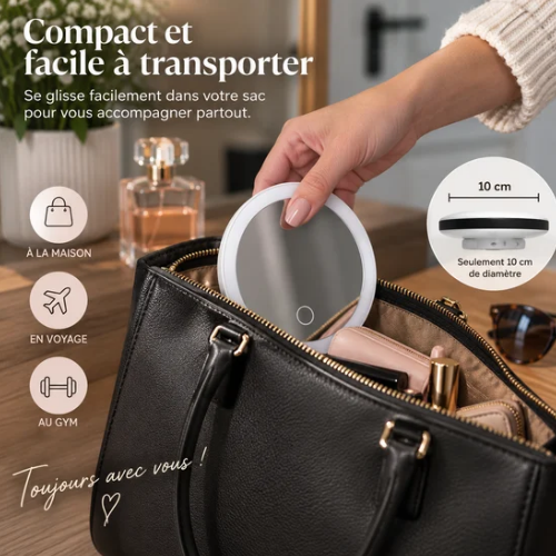 Petit miroir grossissant lumineux compact et facile à transporter