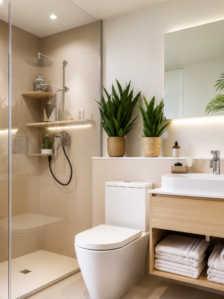 Petite salle de bain élégante avec douche en verre