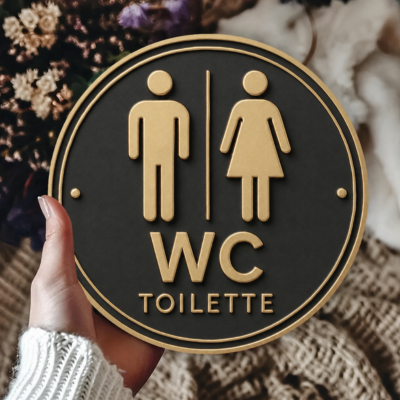 Plaque WC décorative noire et dorée de 20 cm